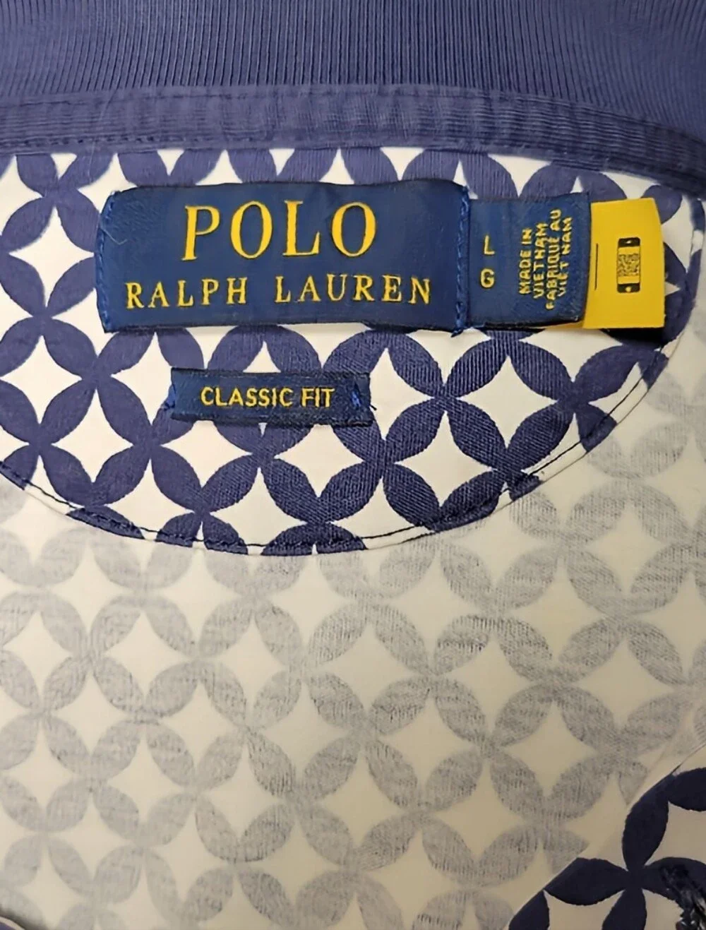 Polo Ralph Lauren Men's Blue White Geometric Polo Shirt Short Sleeve Size L